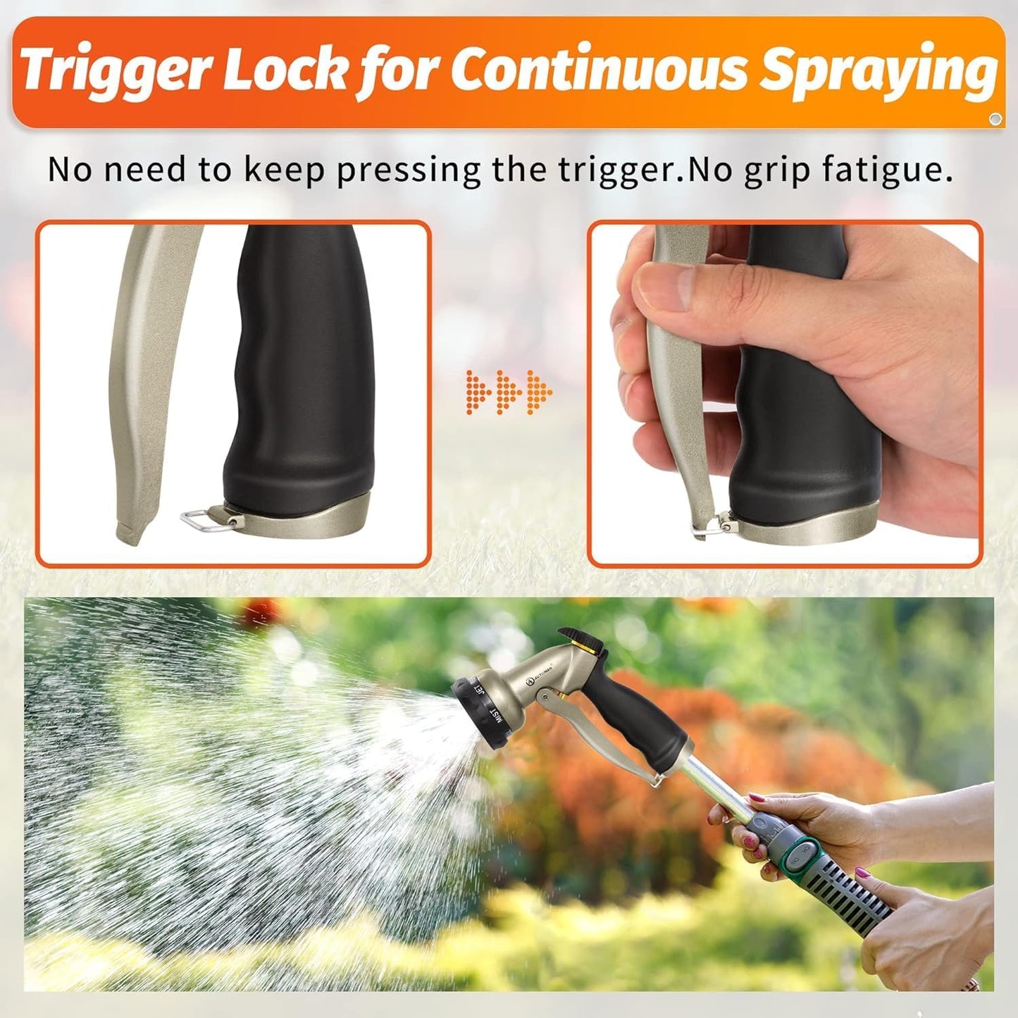 AUTOMAN Garden Hose Nozzle-7 Patterns Sprayer-2 Pack, Metal High Pressure Spray Nozzle, Heavy Duty Labor-Saving Design Water Hose Nozzle for Garden Watering, Car Washing, Window Cleaning, Pets Bathing
