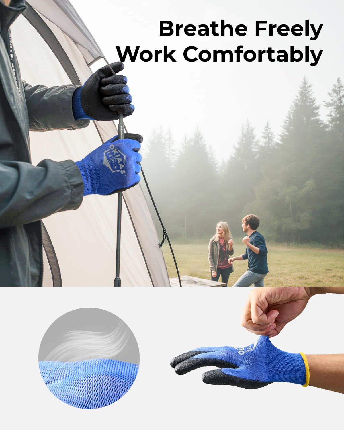 OKIAAS Work Gloves for Men - Ultra Thin and Lightweight With Grip, Bulk Case of 60 Pairs, Polyurethane Coating for Construction and Light Duty Work (Black, X-Large)