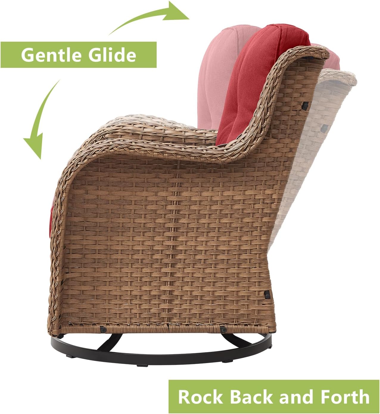 Outdoor Patio Swivel Rocker Chairs - 3 Piece Patio Bistro Set,Wicker Patio Furniture Set with 2 Swivel Rocking Chairs and 1 Glass Top Side Table for Deck Porch Garden,Yellow/Red