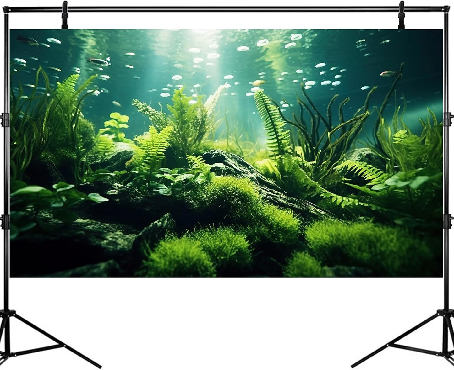 Underwater Fish Tank Background Under The Sea Aquatic Plants Aquarium Background Ocean Floor Rock Terrarium Backgrounds Tropical Fish Green Seaweeds Aquarium Backgrounds for Fish Tank Decor 30x18in