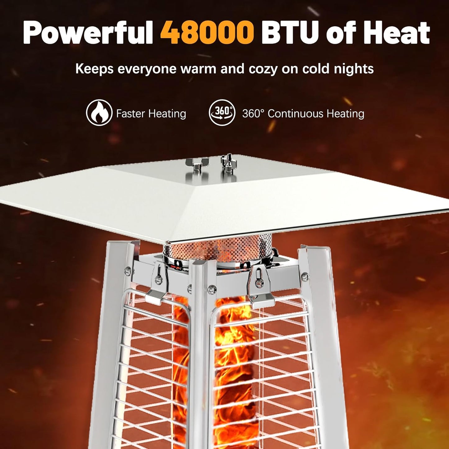 FOOWIN Propane Patio Heater, 48,000 BTU Outdoor Patio Heater with Wheels/Waterproof Cover & Gloves,Silver Grey