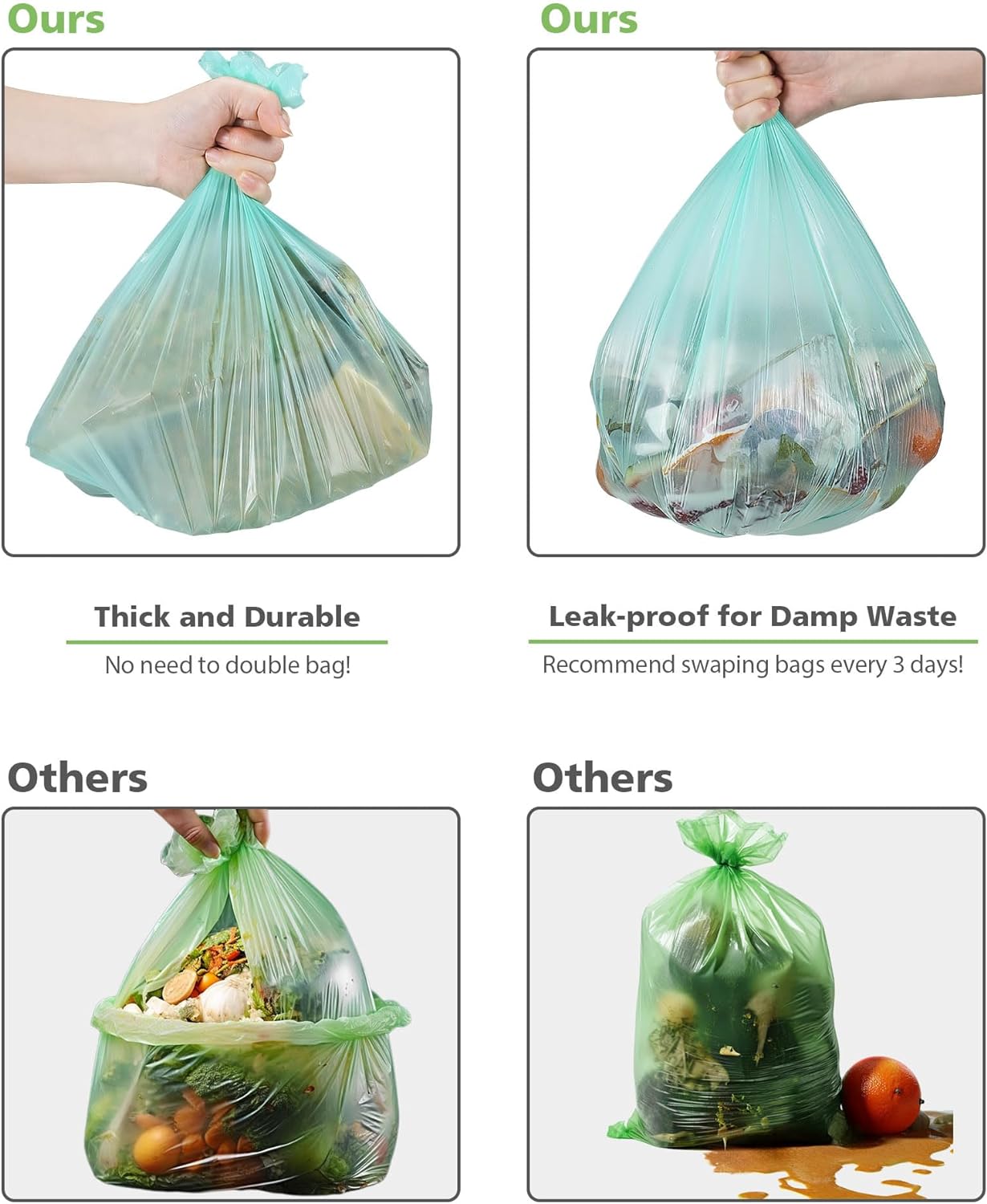 1.2 Gallon Small Trash Bags Garbage Bags, AYOTEE Mini Compostable Strong Bathroom Wastebasket Can Liners trash Bags for Home Office Kitchen fit 5L,5 Liter,1 Gal,Green