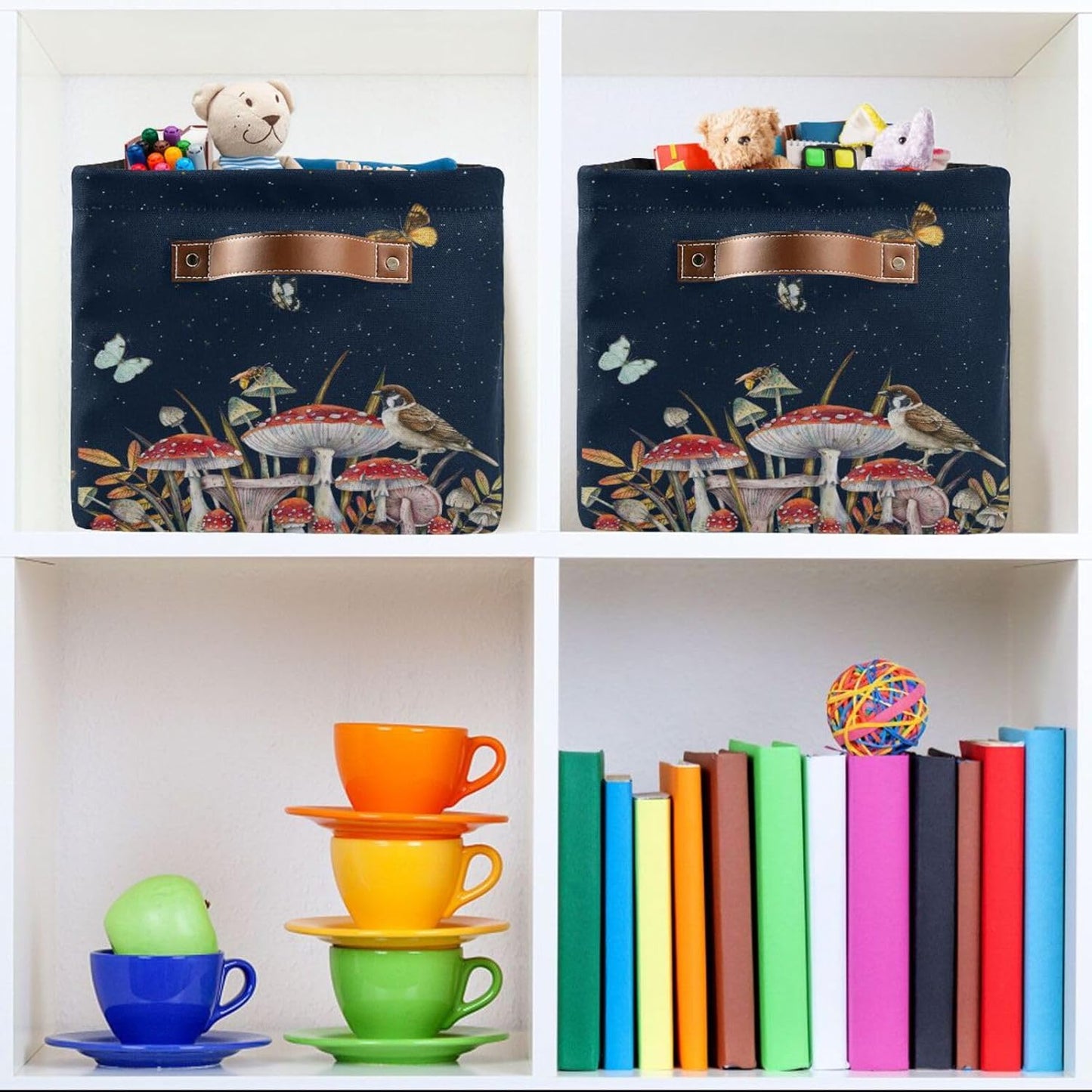 Mushroom Rectangular Storage Basket Bird Butterfly Rabbit Moon Organizer Bin Shelf Baskets For Home Office Dorm