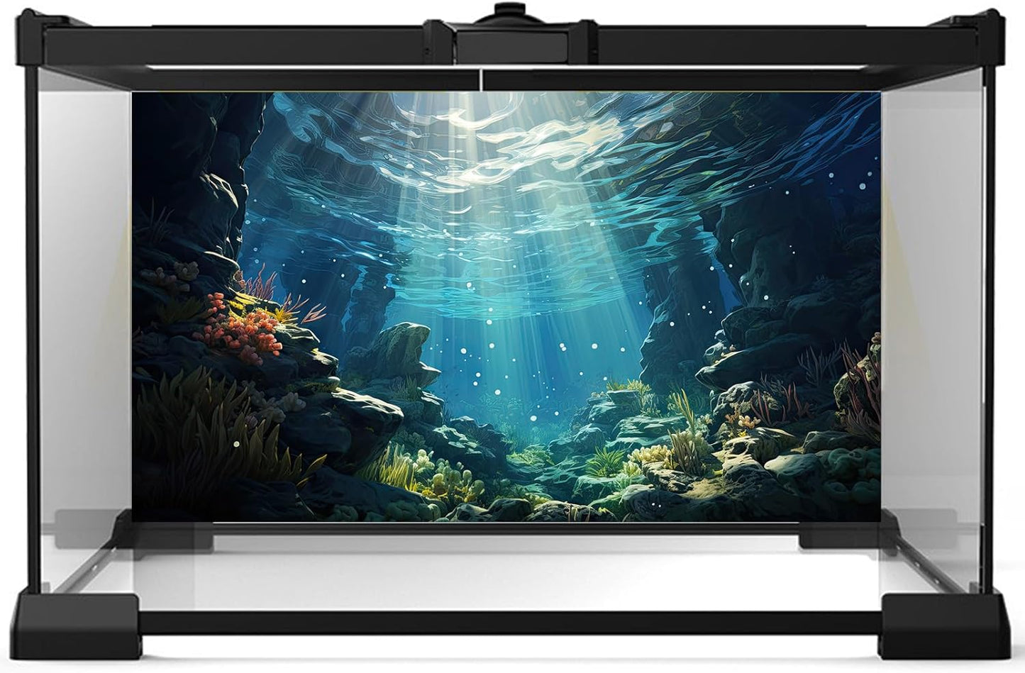 Underwater Aquarium Background Corals and Tropical Fish Terrarium Backdrop Rock Aquatic Plants Sunlight Rays Fish Tank Background Tank Aquarium Wallpaper Poster Decor 72x24in