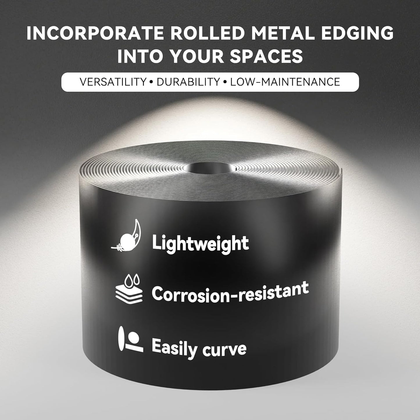 Worth Galvanized Steel Landscape Edging 10" x25' Metal Garden Edging Roll Flexible Bender Border with 8Pcs Stakes for Lawn, Flower Bed Edges, Black