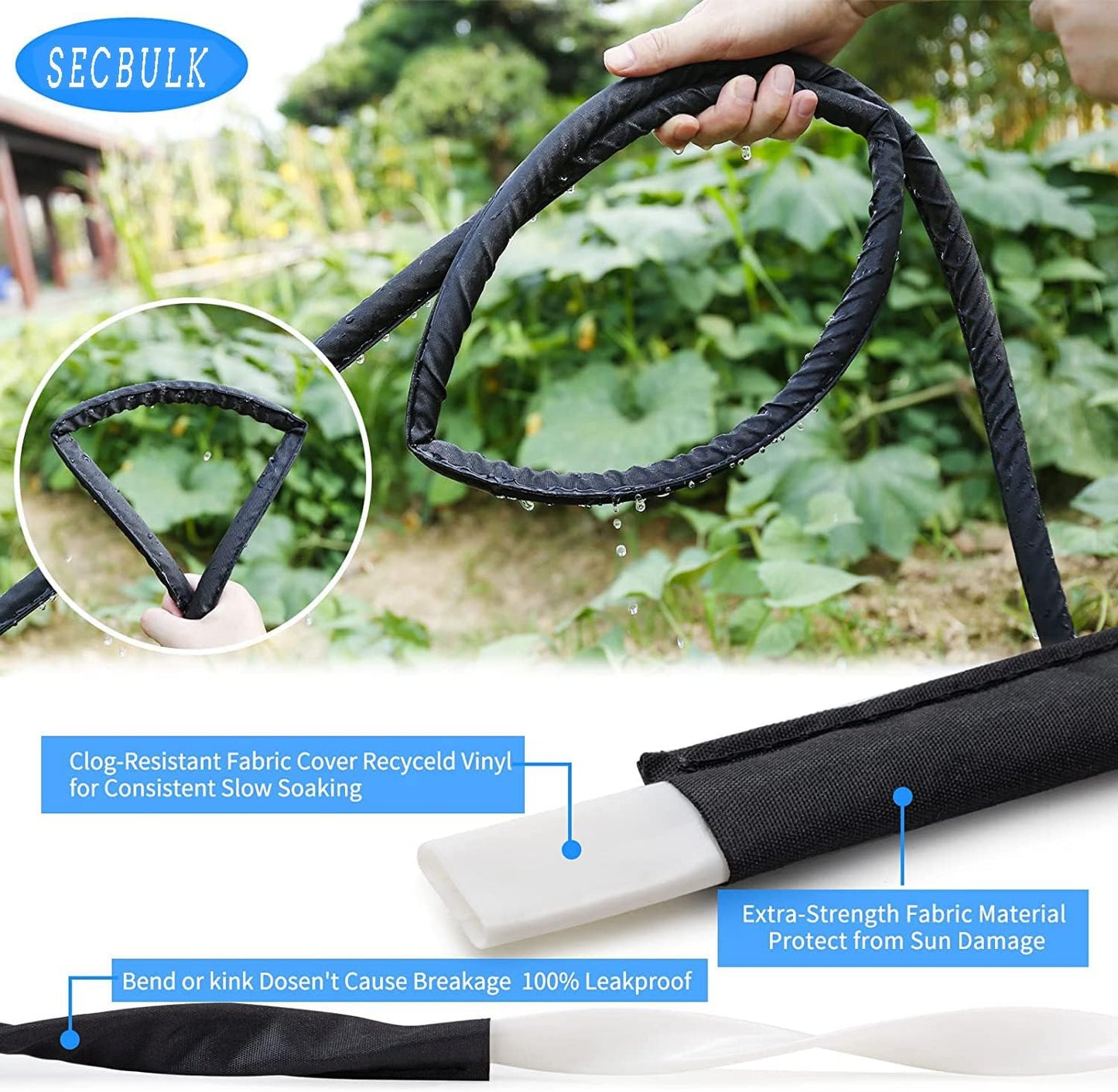 2025 Flat Soaker Hose 20 ft wth Stakes for Garden, 10ft x 2 Linkable Drip Hose Diy Garden Irrigation System Saving 80% Water, Dual-layer Leak-free Design Water Hose with Holes