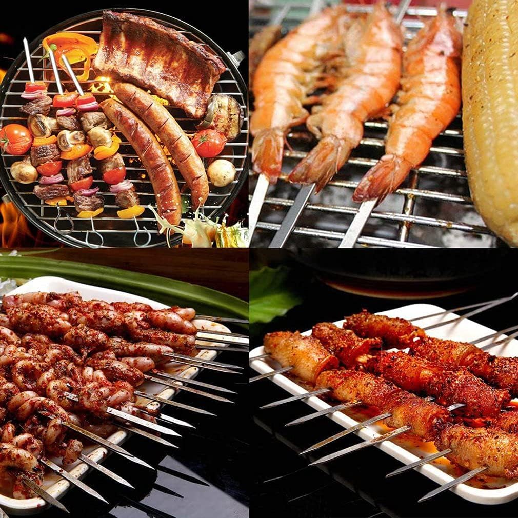 12PCS Kabob Skewers Flat Metal Stainless Steel BBQ Barbecue Skewer 14" Anti-Roll Heavy Duty Shish Kebob Sticks Wide Reusable Grilling Skewers Set for Meat Shrimp Chicken Vegetable Kebab Fork Sausage…