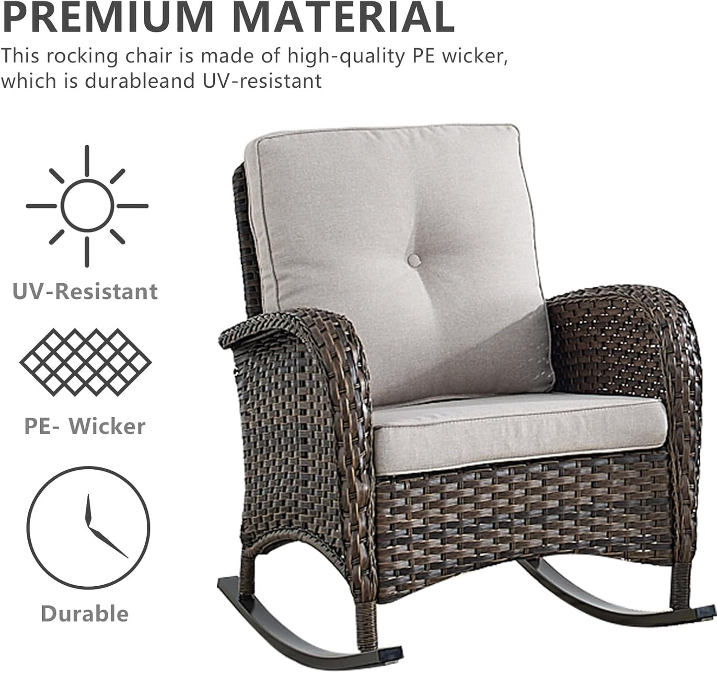 HUMMUH 6-Piece Outdoor Patio Furniture PE Wicker Patio Conversation Set,High Back Patio Couch with Ottomans Outdoor Rocking Chairs for Backyard,Porch,Deck
