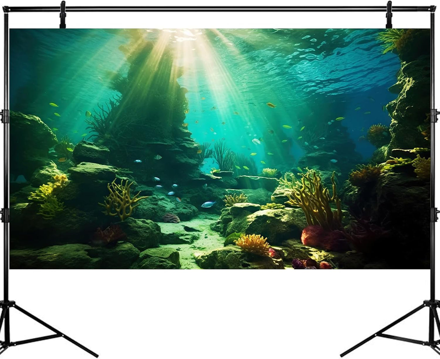 Ocean Floor Fish Tank Background Under The Sea Coral Reef Aquarium Background Tropical Fish Terrarium Backgrounds Underwater Rock Cave Sunray Fish Tank Backgrounds Decorations 60x24in