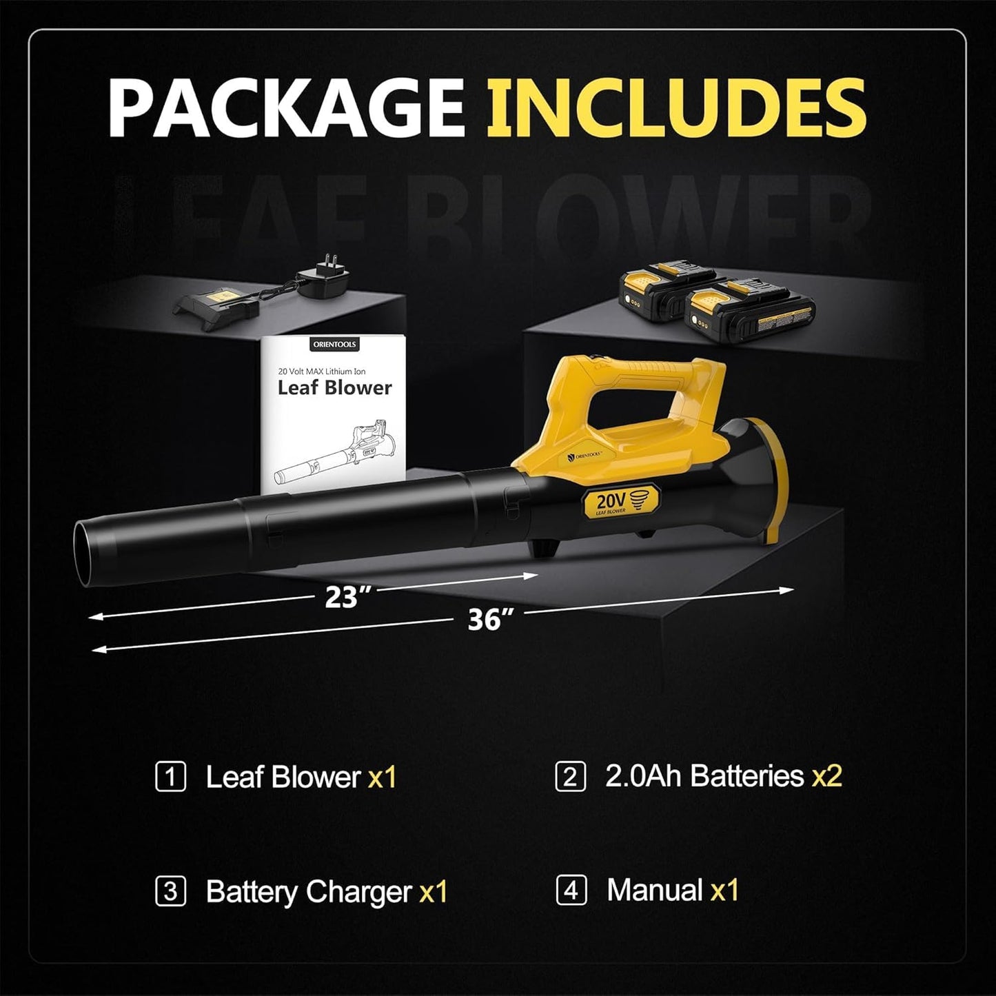 Orientools Leaf Blower Cordless, 20V Powerful Electric Cordless Leaf Blower 2×2.0 Ah Batteries & Charger, Variable Speed Trigger, Portable Lightweight Blowers for Lawn Care, Yard, UL 62133 Certified