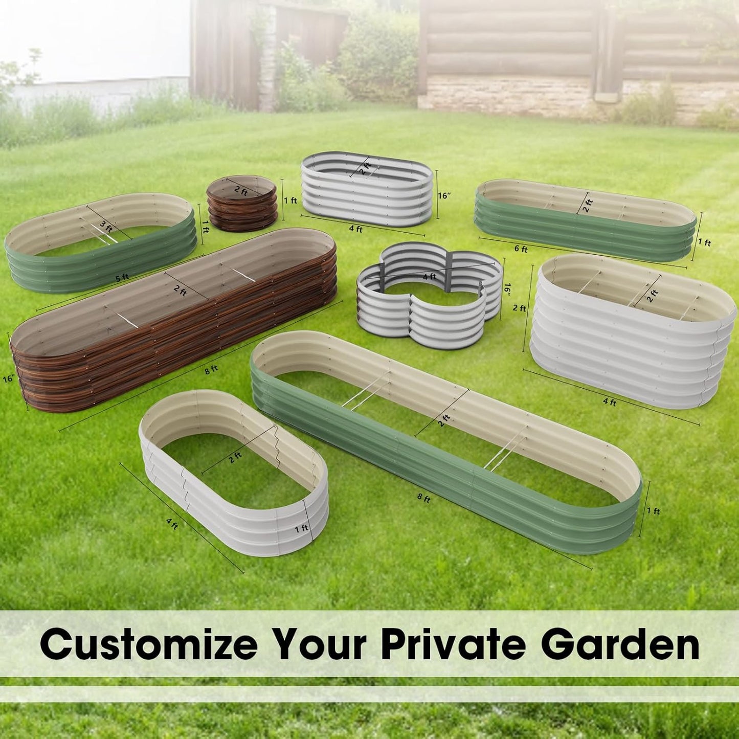 4x2ft Oval Galvanized Raised Garden Bed Kits 16" Tall Outdoor Large Metal Modular Planter Box 9-in-1 Raised Beds for Gardening,Vegetables,Fruits,Flowers & Herbs (Green)