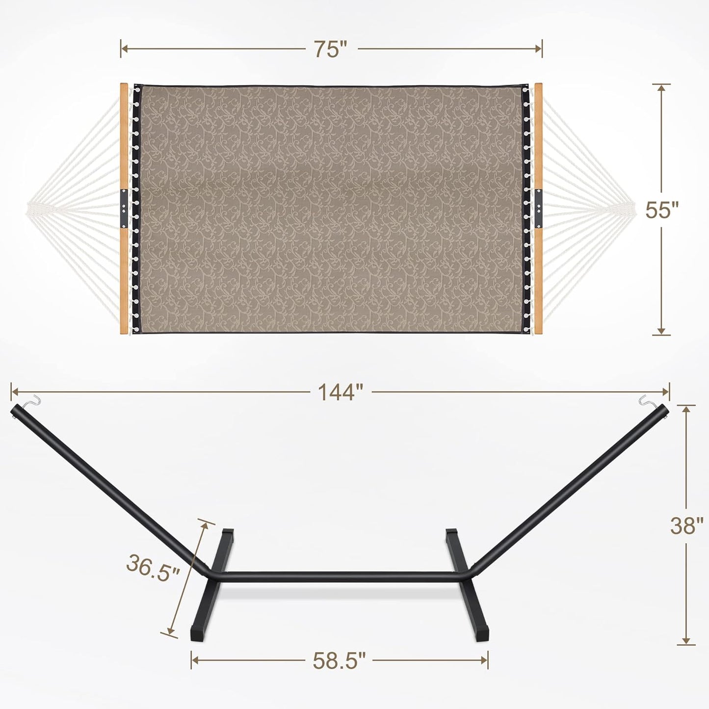 Two Person Hammock with Stand Heavy Duty, Outdoor Patio Hammock with Portable Steel Stand, Large Double Hammocks with Quick Dry Textilene Fabric,480lbs Capacity.(Mocha)