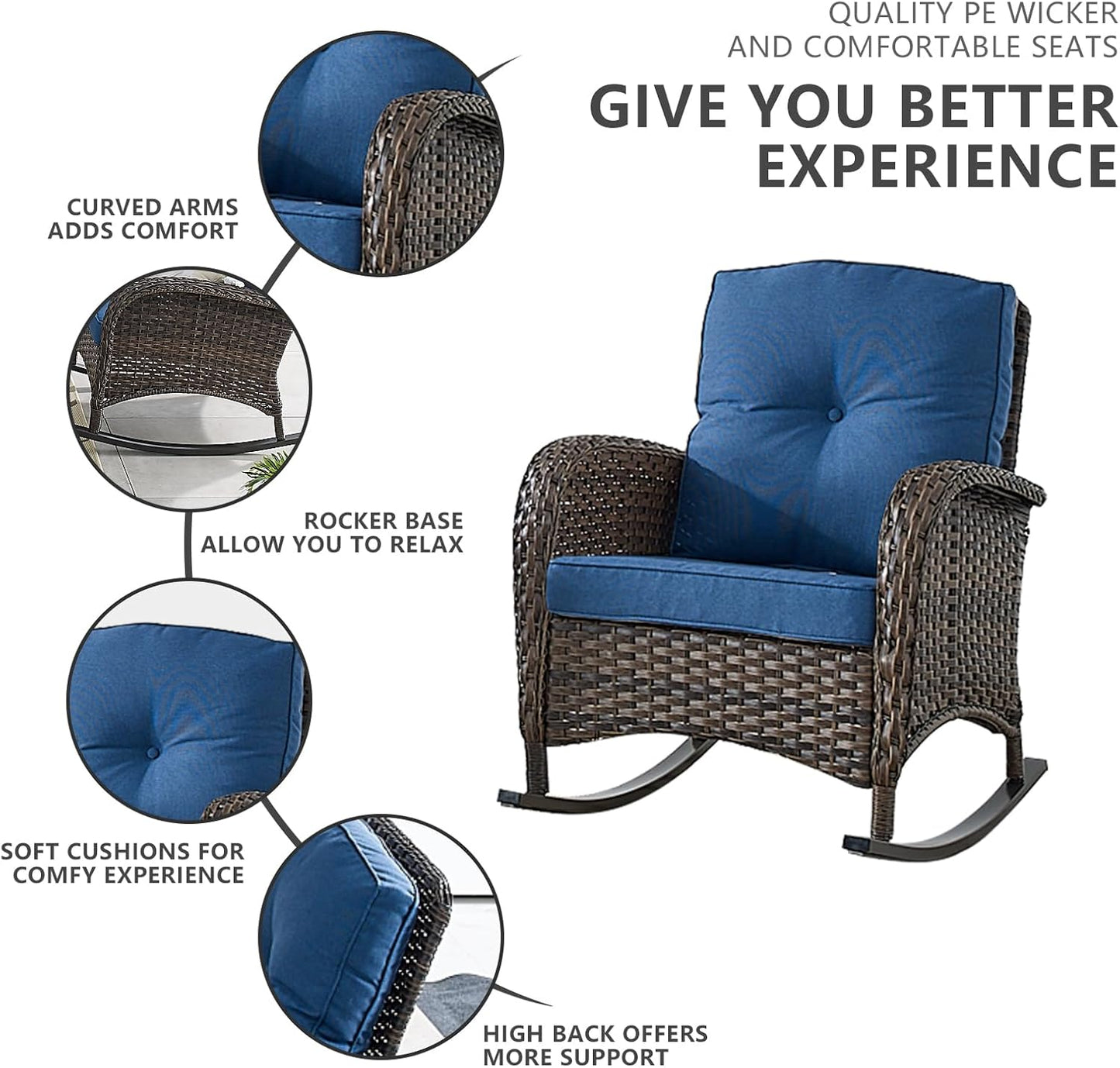 HUMMUH 5-Piece Patio Furniture Set with Fire Pit,Wicker Outdoor Rocking Chairs Patio Sofa for Backyard,Poolside,Deck
