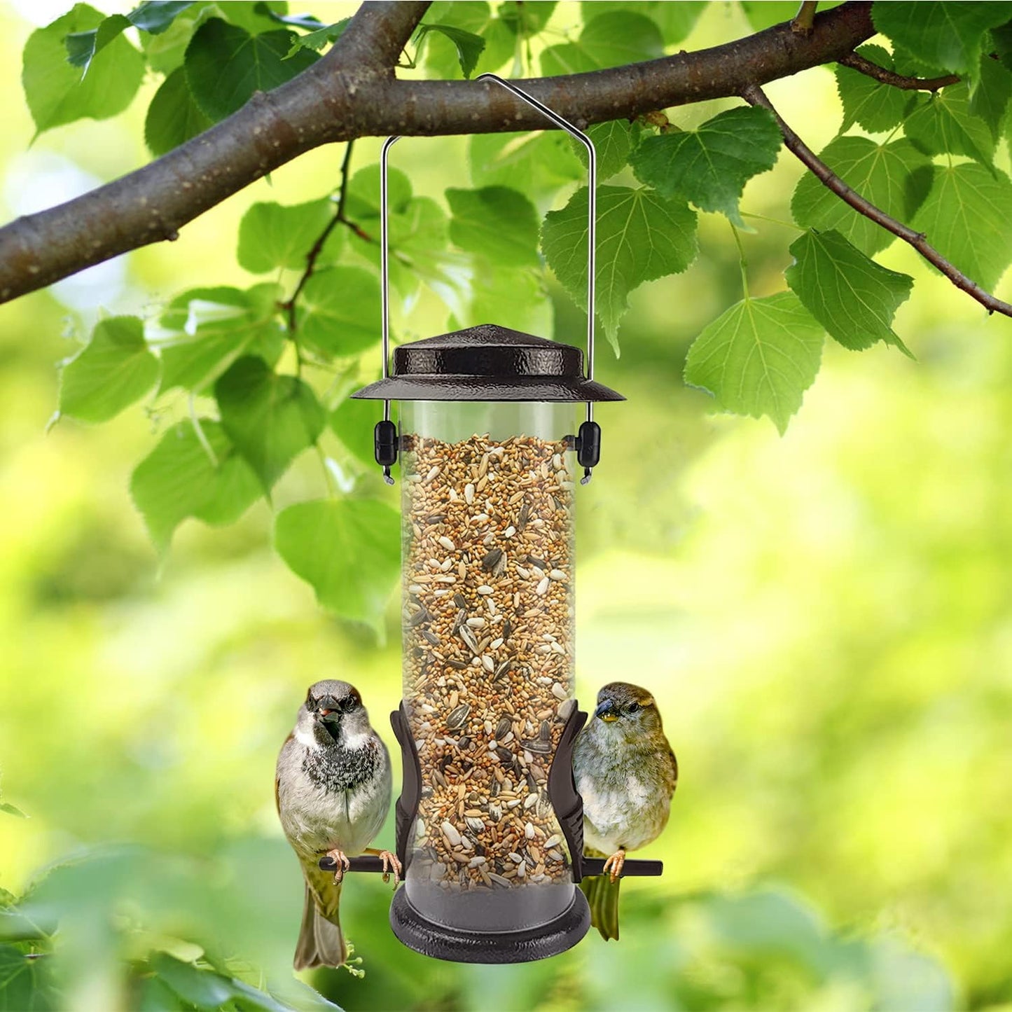 MIXXIDEA Wild Bird Feeders for Outdoors Hanging 2 Pack Stainless Steel Tube Bird Feeder, Water Resistant Finch Bird Feeder for Garden Backyard Decoration Attractive Metal Thistle Feeder (Coffee)