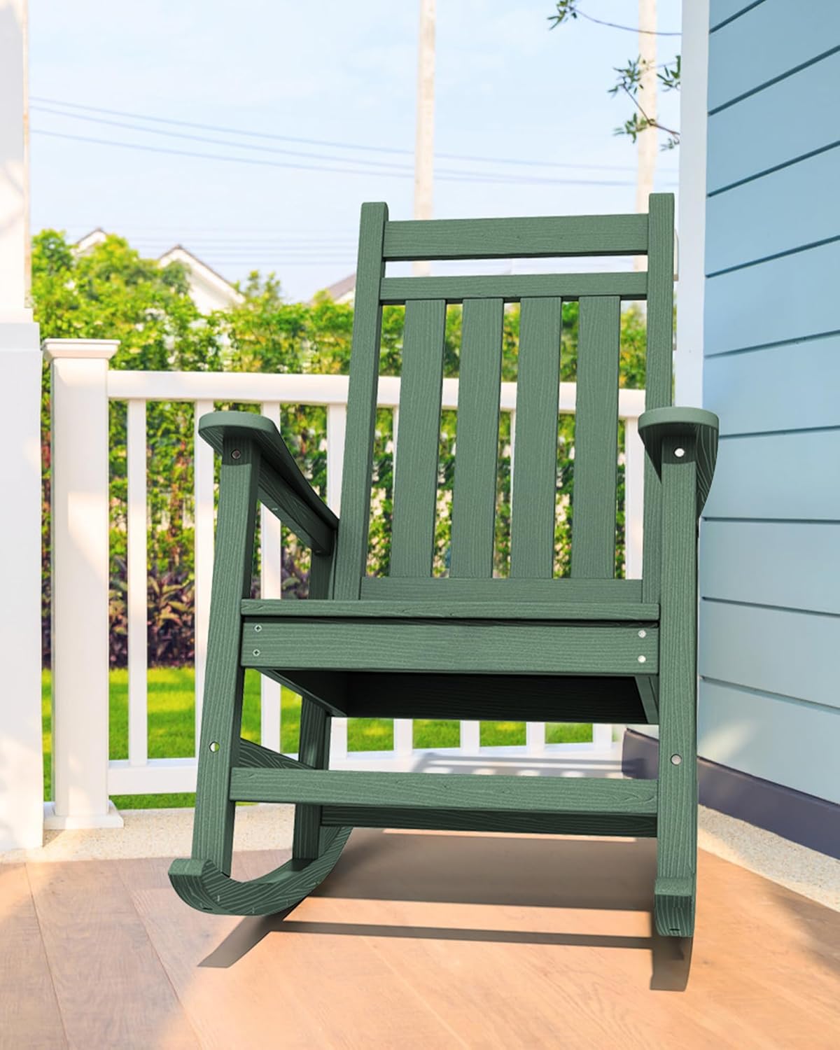 SERWALL HDPE Rocking Chair, Outdoor Rocking Chair for Adults, All Weather Porch Rocker for Lawn Garden, Green