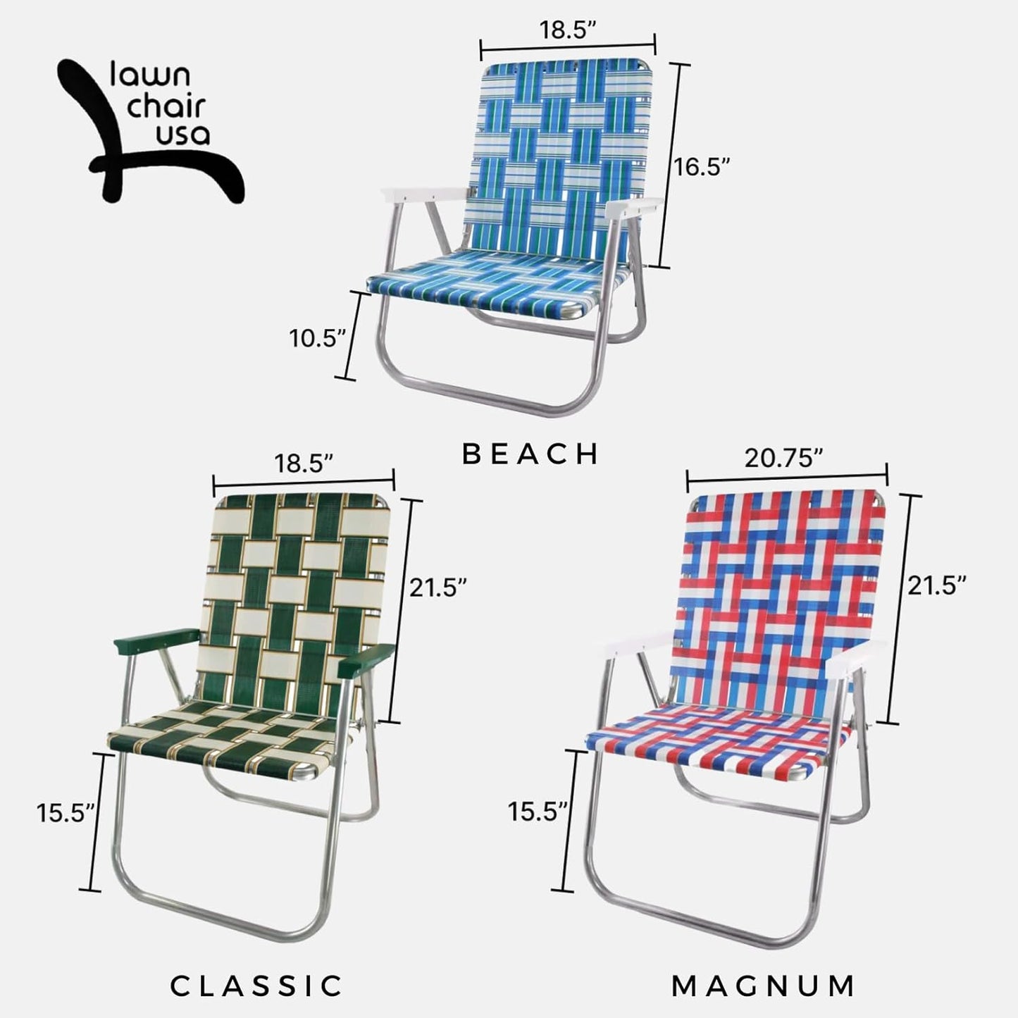 Lawn Chair USA Folding Aluminum Outdoor Patio Lawn Chair | Heavy-Duty Webbed Chairs for Camping, Sports, Beach, Yard & Tailgating | Lightweight Portable | Classic - Charleston Green with Green Arms