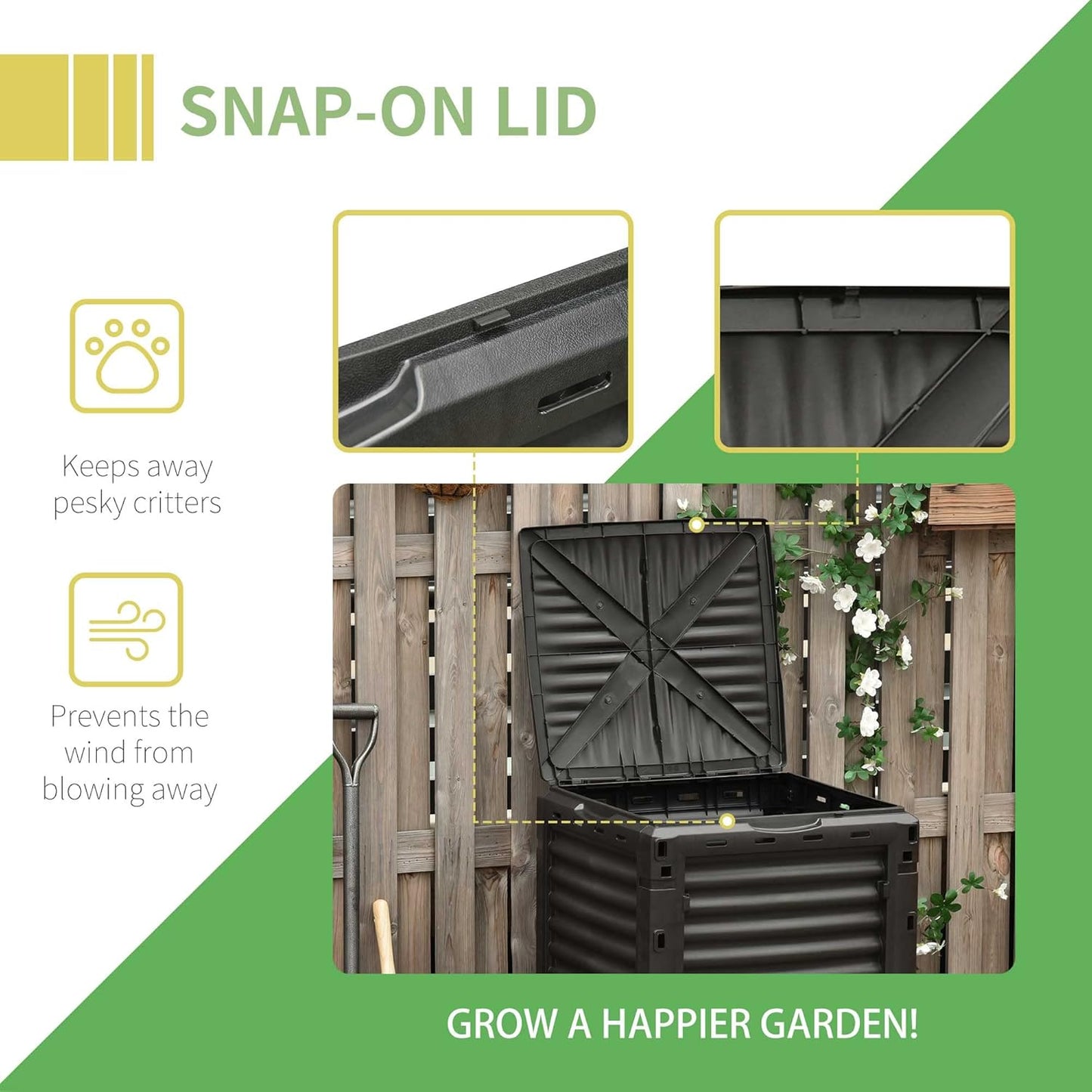 Compost Bin Outdoor 80 Gallon Garden Composter, with 48 Vents and Sliding Doors, Lightweight Outdoor Compost Box for Garden, Kitchen, and Yard Waste, Black