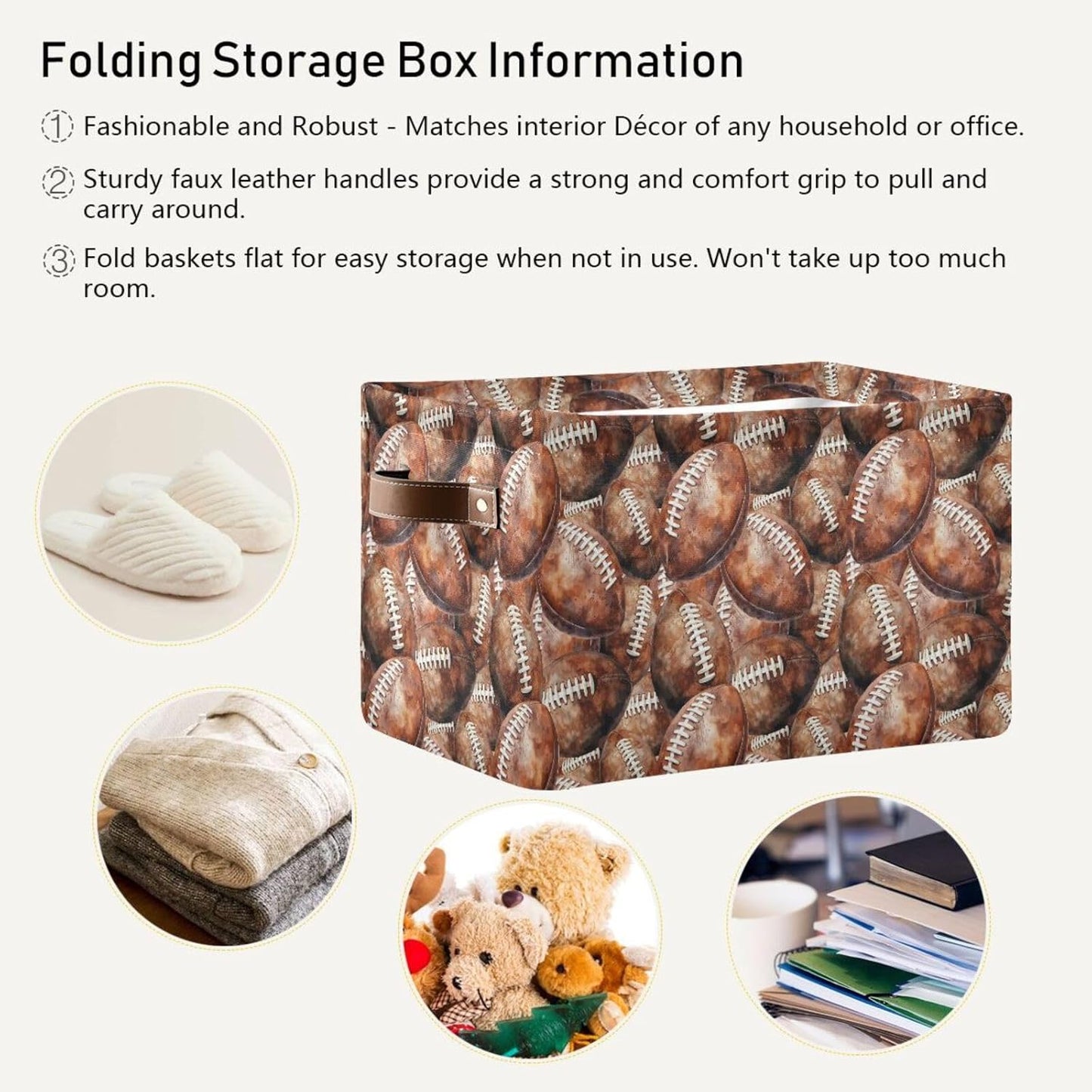 Football Rectangular Storage Basket Organizer Bin Shelf Baskets For Home Office Dorm