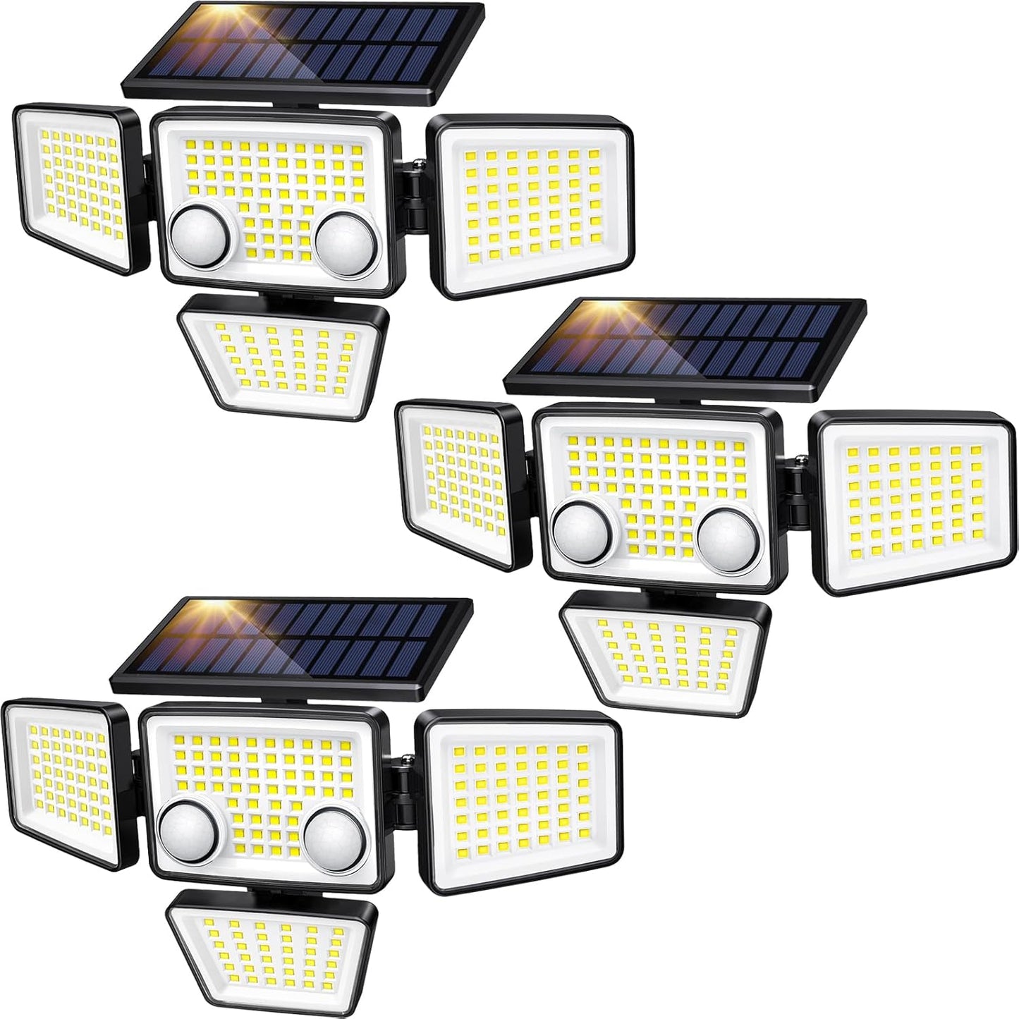 Solar Outdoor Lights - 3000LM 188 LED Motion Sensor Outdoor Lights, 4 Heads Security Light,IP65 Waterproof, Easy Install,270°Wide Angle Flood Wall Light with 3 Modes for Backyard Yard (3 Pack)