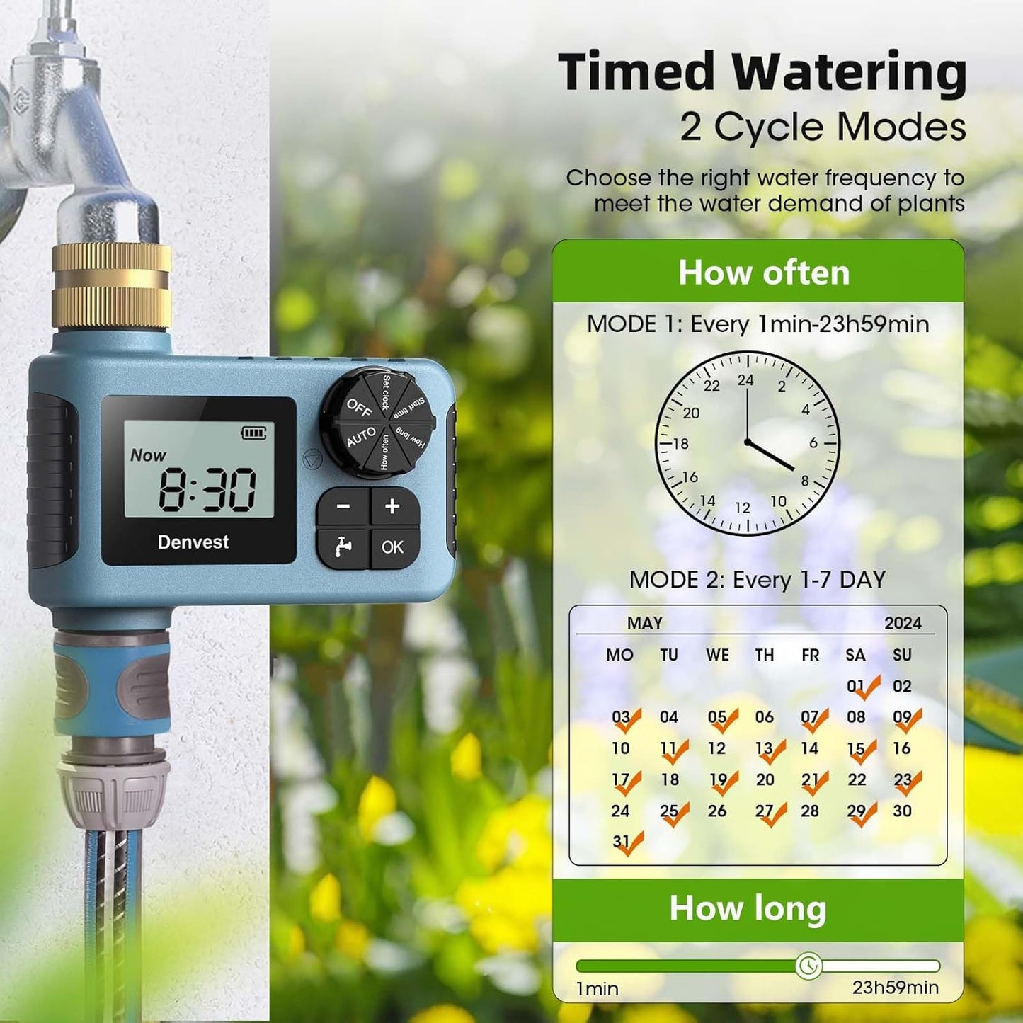 Hose Timer with Brass Inlet, Water Timer for Garden Hose Faucet, Sprinkler Timers Outdoor, Irrigation Timers with Rain Delay/Manual for Garden/Outdoor Hose, Yard, Lawns, 1 Outlet