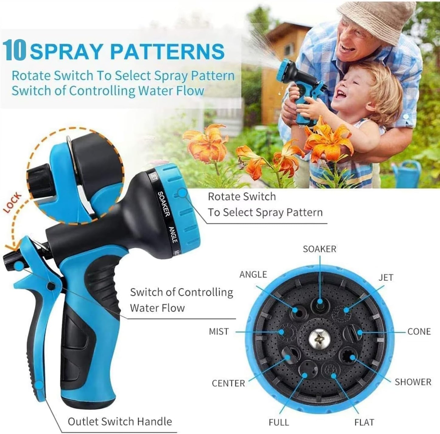 75 ft Expandable Garden Hose with 10 Function Nozzle Sprayer, Lightweight Flexible Water Hose with Durable Collapsible Latex Core & Solid Brass Fittings, 75ft Retractable Stretch Hose(Black Blue)