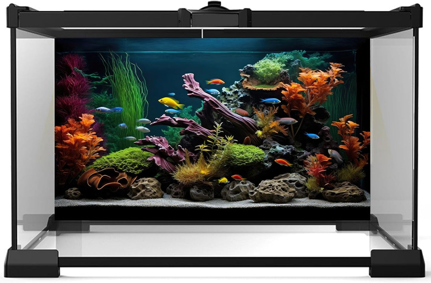 Aquarium Background Lush Aquatic Colorful Plants Terrarium Background Redwood Root Coral Reef Jungle Style Fish Tank Background Amazing Underwater View Aquarium Backdrop Wallpaper Poster Vinyl 72x16in