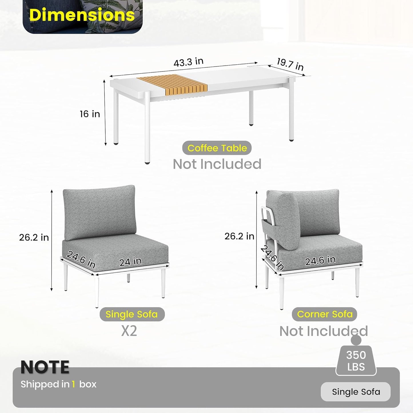 Sundale Outdoor 2 Pieces Metal Patio Furniture Set, Outdoor Sectional Sofa w/6 Inch Olefin Cushion, Modern Outdoor Conversation Sets