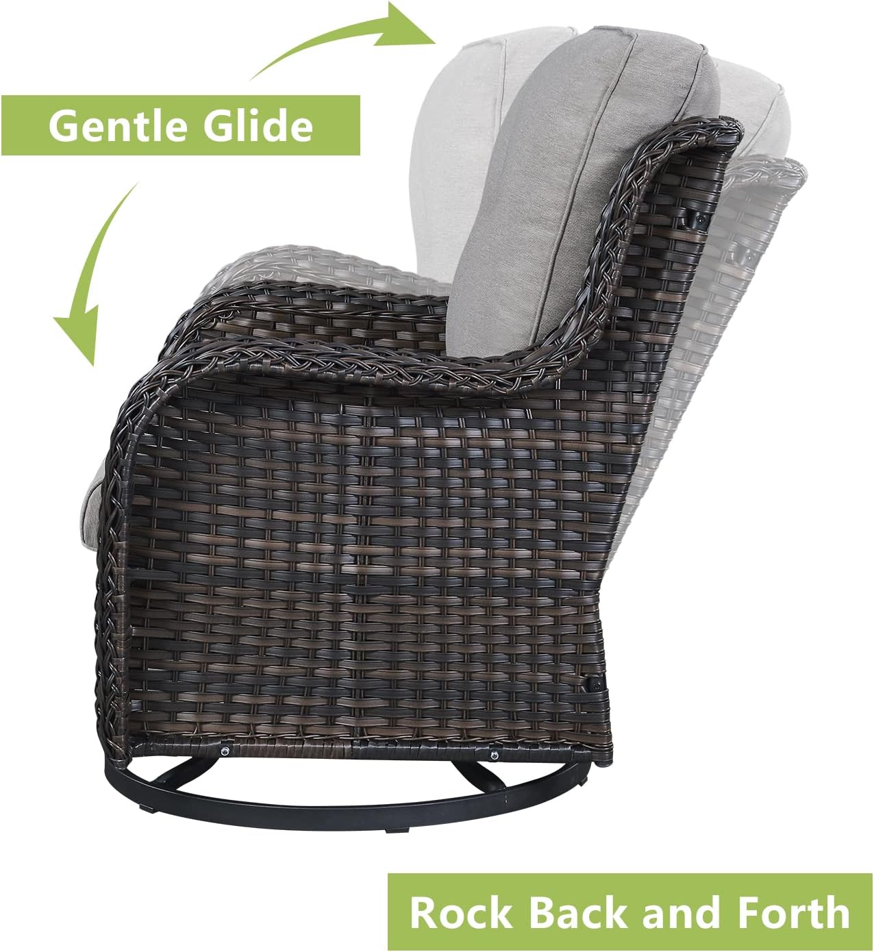 Outdoor Wicker Patio Furniture Set - 6 Piece Rattan Patio Conversation Set with 2 Rocking Swivel Chairs,2 Ottomans,1 Sofa and 1 Coffee Table for Porch Deck Backyard Garden(Brown/Grey)