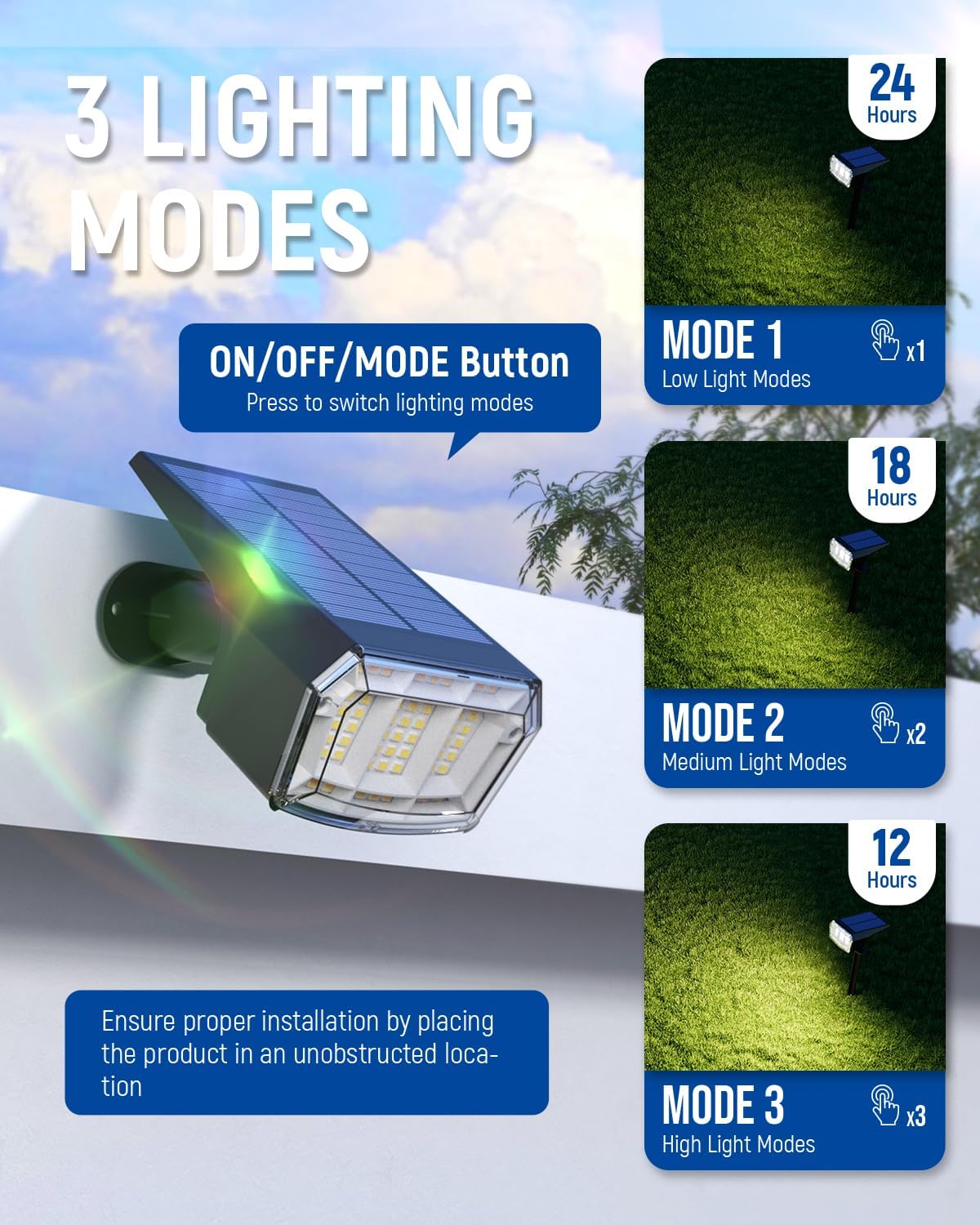 Solar Lights Outdoor Lighting IP65 Waterproof, 63LED Solar Spotlights, 3 Pack Solar Powered Lights for Outside, Outdoor, Yard, Landscape Light-Warm Light