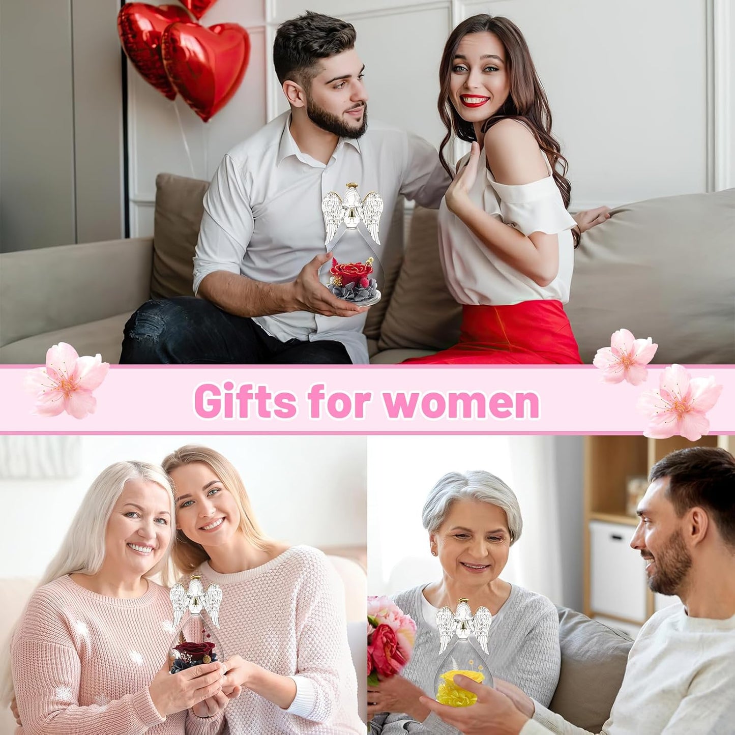 Yamonic Mom Birthday Gifts for Mom,Angel Figurines with Real Rose Gifts for Her Mom Grandma,Preserved Flowers Rose Angel Figurines for Mothers Day Christmas Anniversary Birthday Gifts for Wife(Yellow)