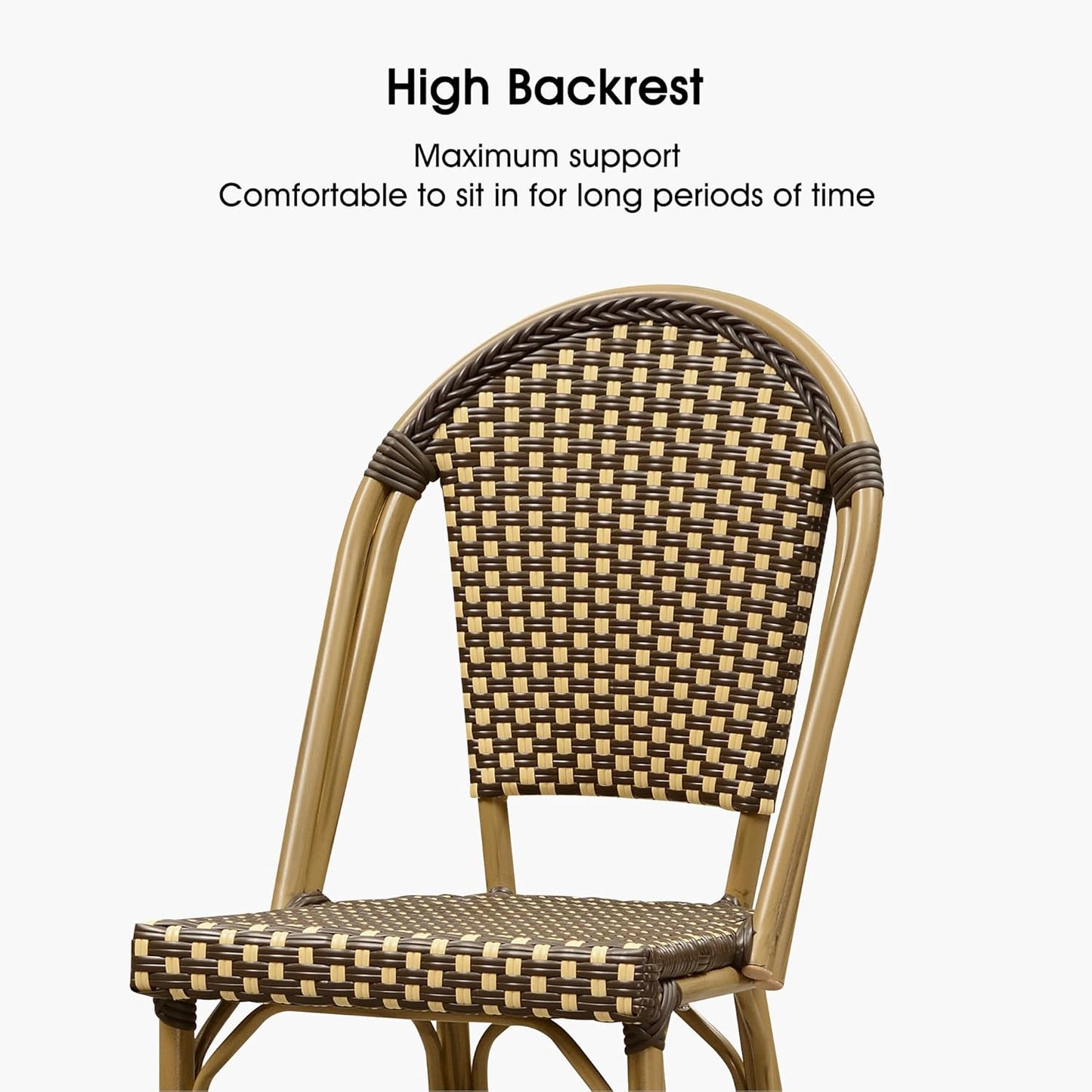 PURPLE LEAF French Bar Stool Set of 2 Bamboo Print Finish Patio Bar Stools with Back Rattan Chairs Wicker Bar Height Stool 30" with Footrest Kitchen Island Stools Outdoor Barstool Brown