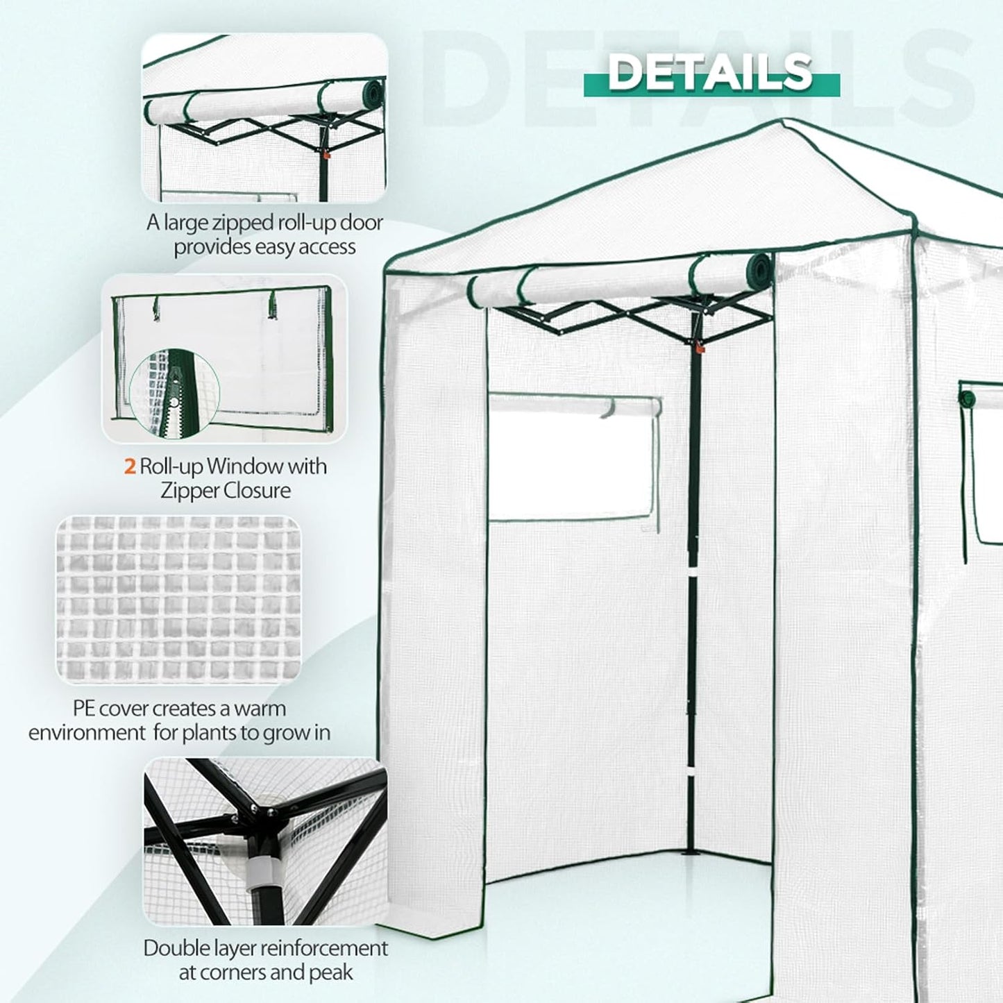 EAGLE PEAK Instant Pop-up Greenhouse, Indoor Outdoor Plant Gardening Green House, Roll-Up Zipper Doors and Side Windows, Walk in 6x4 ft, PE Cover, White/Clear
