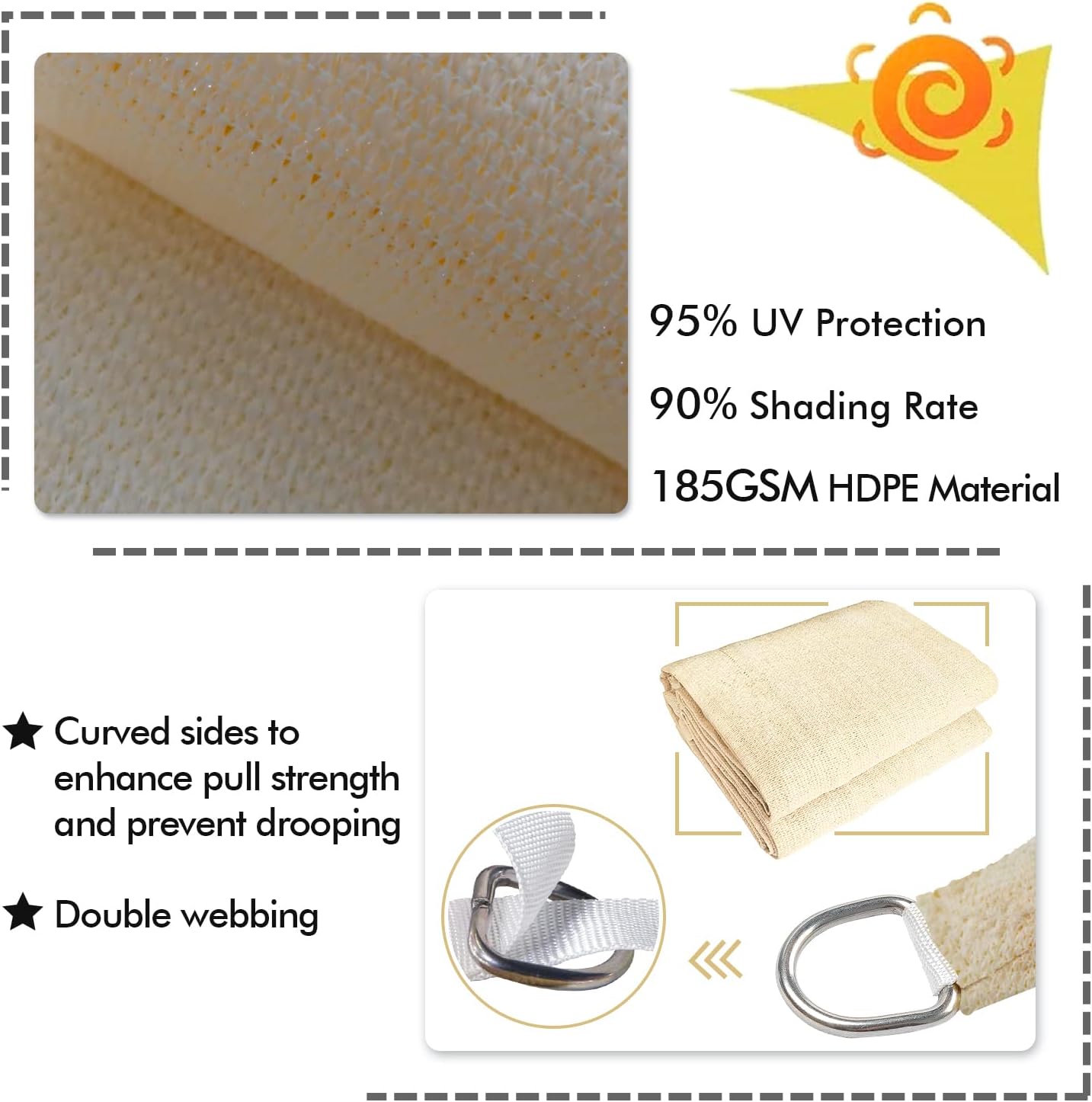 KANAGAWA 10'X18' Cream Custom Size Sun Shade Sail Rectangle UV Block Canopy Cover for Patio Backyard Lawn Garden Outdoor (Customized Available)
