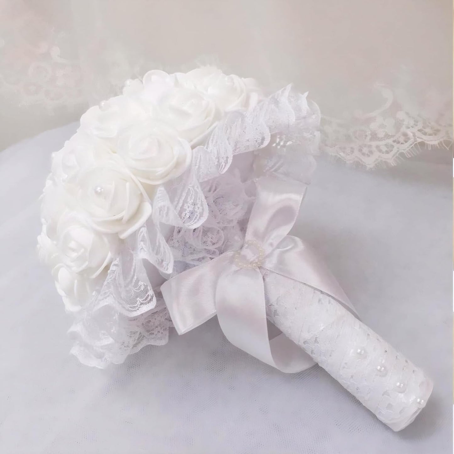 500 Pcs 1.4 Inch Mini Artificial Flowers Head Bulk 5 in 1 Set Faux Foam Fake Small Rose Tiny Baby Flores Bouquet Cake Gift Home Decoration DIY Craft (White)