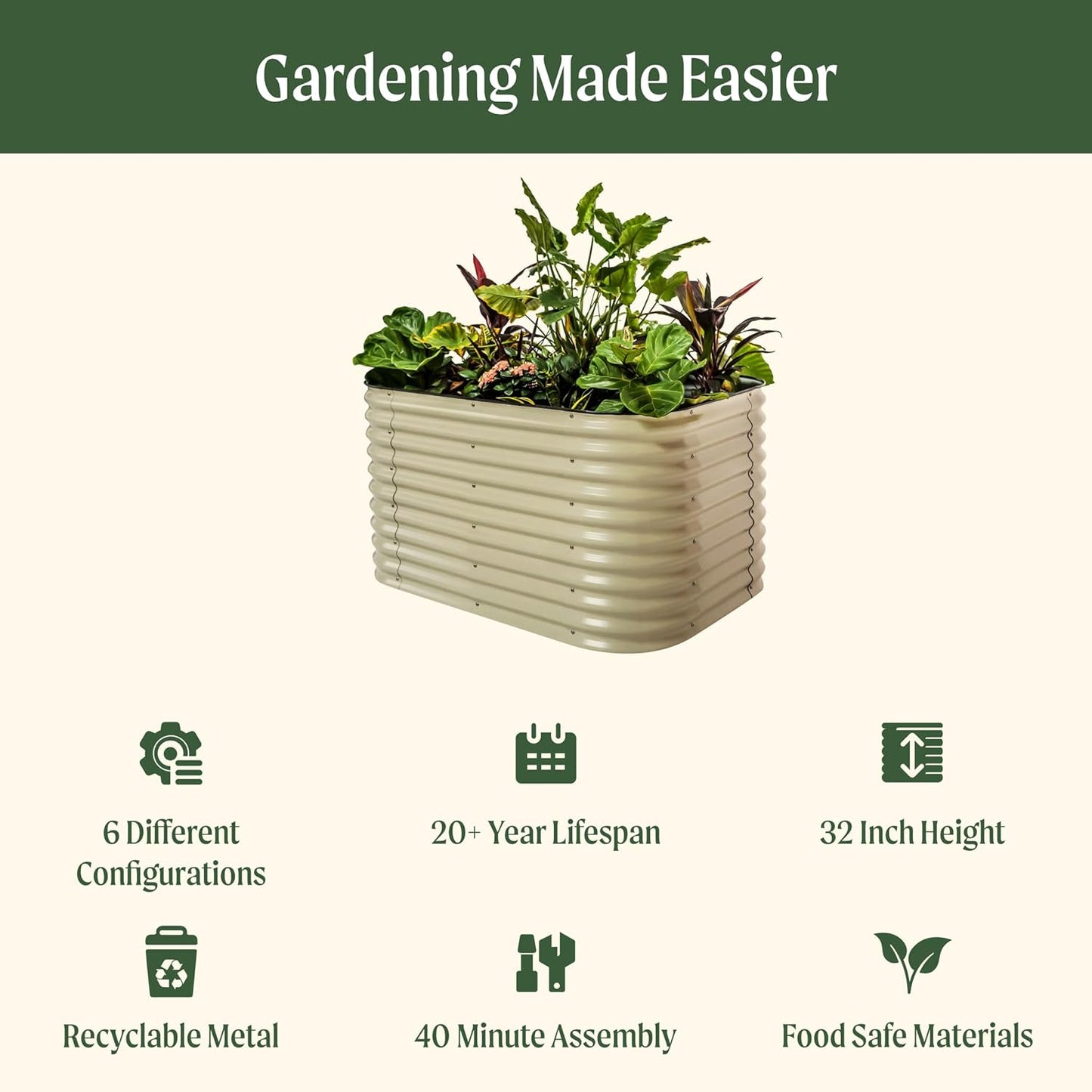 Vego garden 32" Extra Tall Raised Garden Bed Kits, 6 in 1 Modular Raised Planter Box for Vegetables Flowers Fruits Oval Metal Raised Garden, Terra Cotta