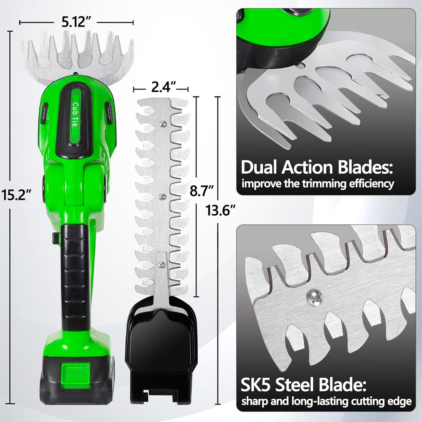 Hedge Trimmer Cordless with Battery and Charger 21V Electric Brush Grass Shrub Trimmer 2 in 1 Handheld Mini Grass Shears Grass Cutter Battery Powered Hedge Trimmer
