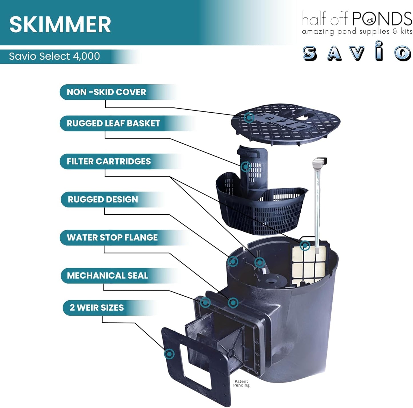 HALF OFF PONDS Savio Select 4,000 GPH Submersible Pump Pond Kit with 15' x 15' PVC Plastic Pond Liner for Water Garden & Koi Pond