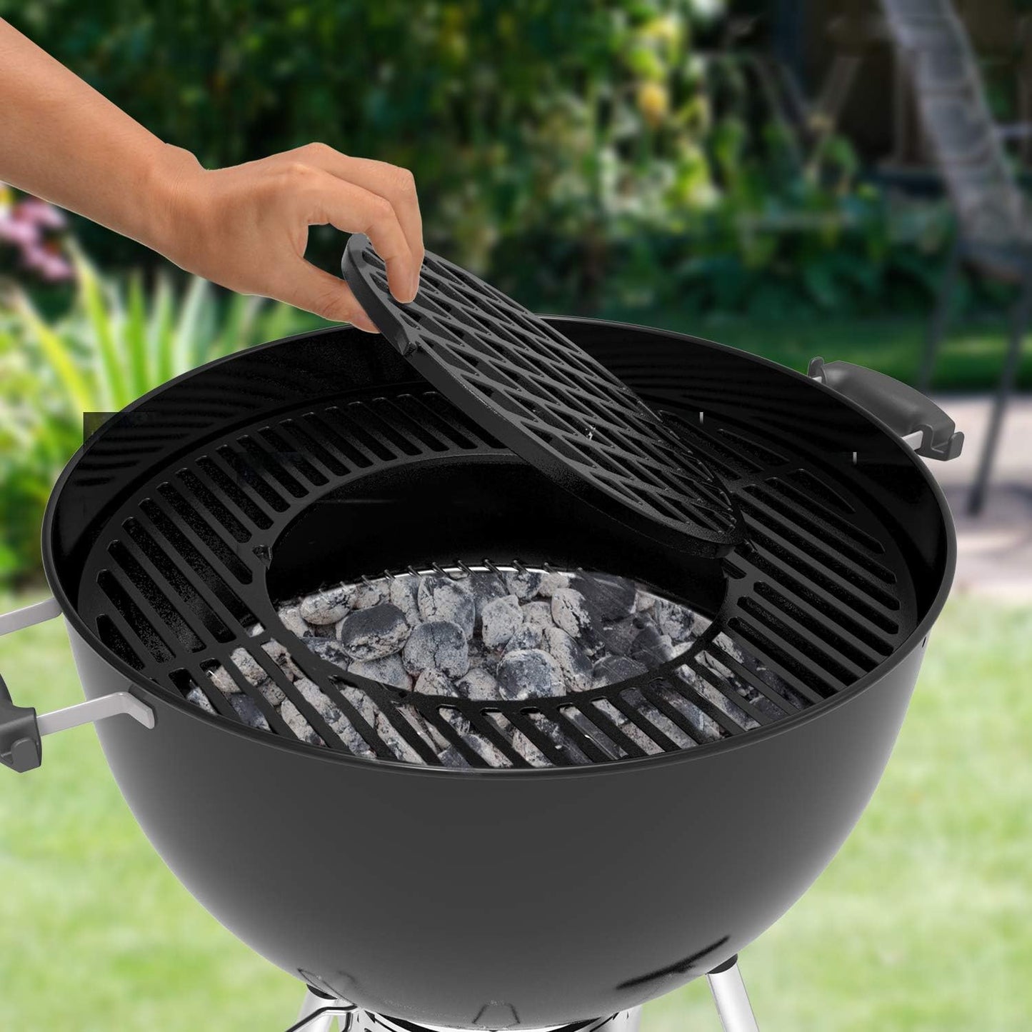 onlyfire Cast Iron Grill Grate Replacement Gourmet BBQ System for Weber 22inch Kettle Charcoal Grills