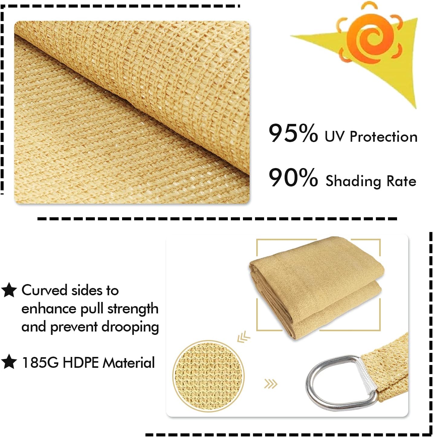 KANAGAWA 18'X22' Sand Custom Size Sun Shade Sail Rectangle UV Block Canopy Cover for Patio Backyard Lawn Garden Outdoor (Customized Available)