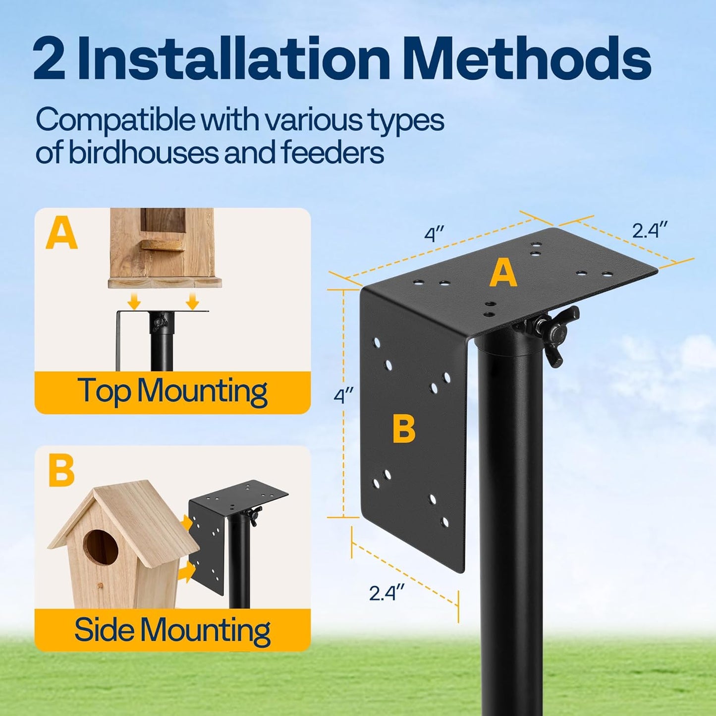 VIVOHOME 92 Inch Bird Feeder Pole with Squirrel Baffle and 4 Hooks, Outdoor Bird House Pole Mount Kit with 5 Prong, Heavy Duty Adjustable Bird Feeder Stand