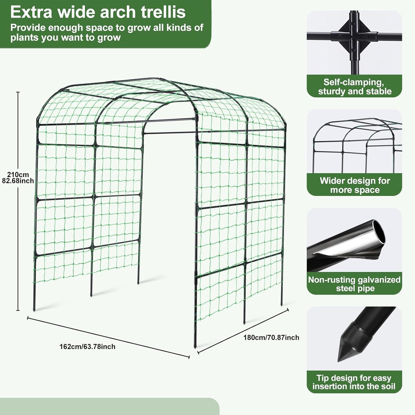 Lalahoni Large Garden Trellis Arch for Climbing Plants Outdoor, 7.8 feet Tall Metal Walkway Arbor Plant Support Vine Flower Vegetables Cucumber Trellis for Raised Bed, with Netting, Lightweight