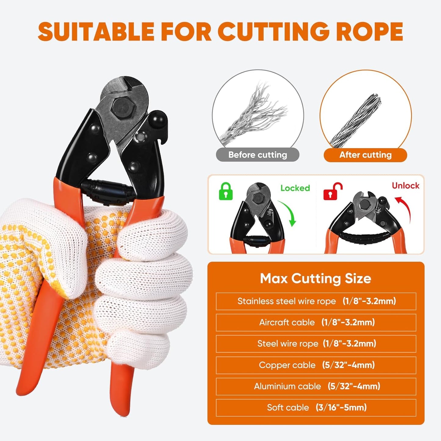100FT 1/8" Stainless Steel Cable with Wire Rope Crimping Tool and Cable Cutter, 1760 lbs Breaking Strength, 7x7 Strands Aircraft Cable for Deck Railing, Porch Fence, String Light