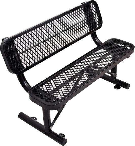 4 FT Heavy Duty Metal Park Bench with Back for Outside, Outdoor Black Bench with Backrest & Portable Frame, 1-3 Person Seat-Commercial Benches Garden Benches for Outdoors