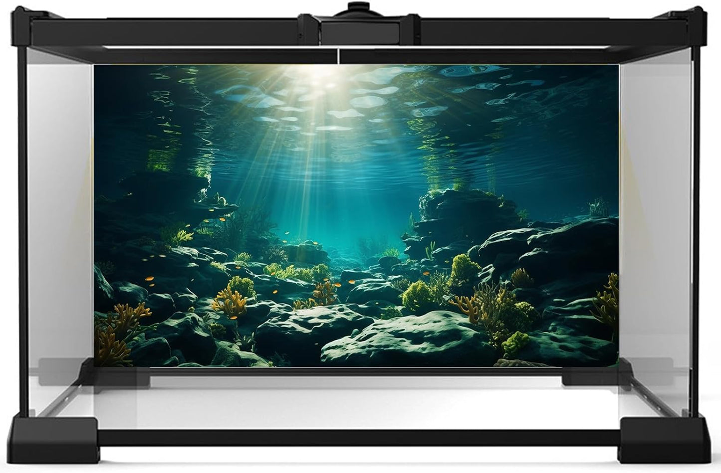 Aquarium Background Underwater Aquatic Plants Rocks Fish Terrarium Backdrop Sunlight Rays Coral Fish Tank Background Cave Style Landscape Sea Grass Tank Wallpaper Poster Vinyl 72x16in