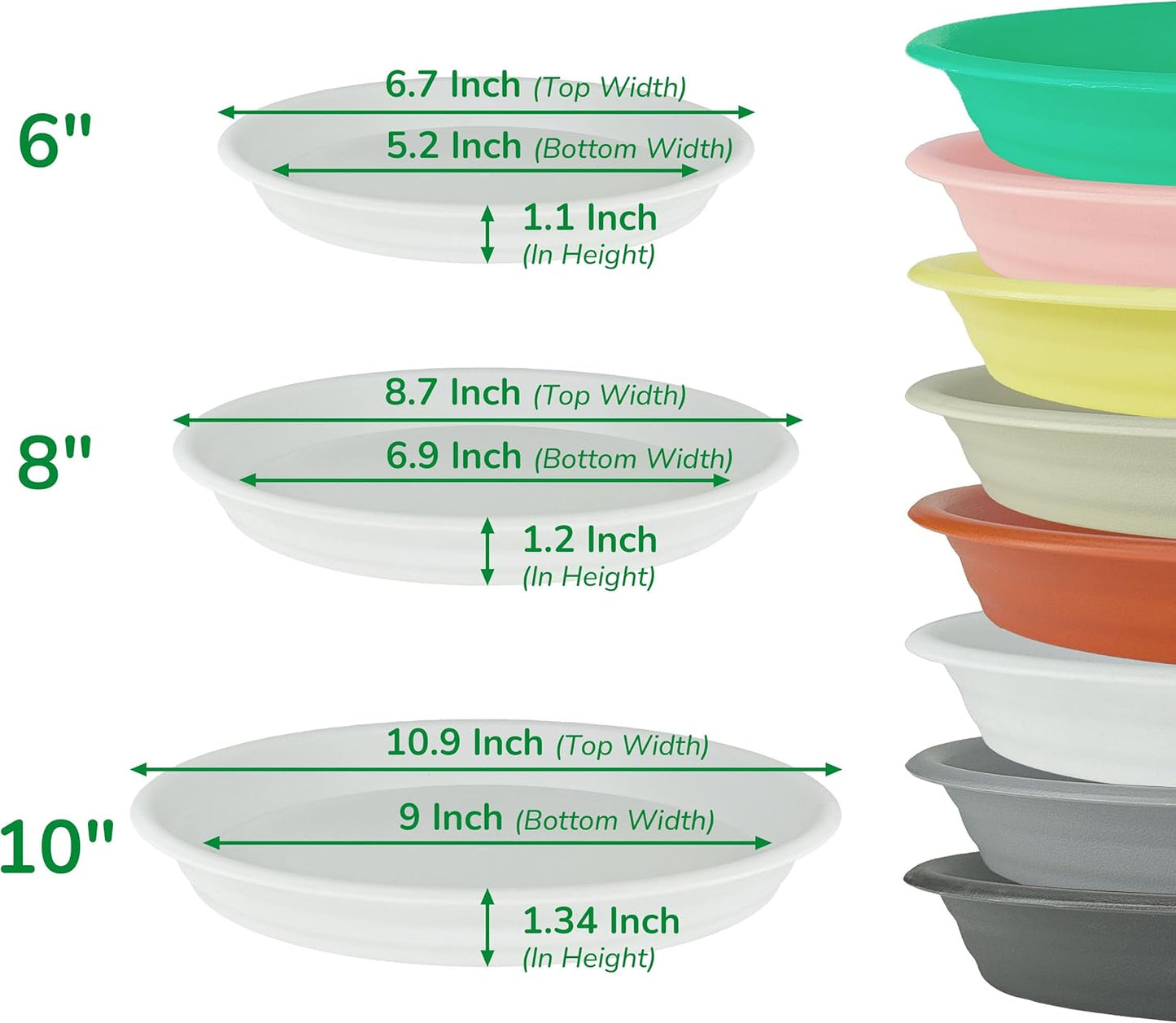 12Pcs Colourful Plant Saucer, 6 8 10 Inch Durable Plastic Plant Tray, Round Plant Pot Saucers, Drip Tray for Indoor and Outdoor Garden, Yellow