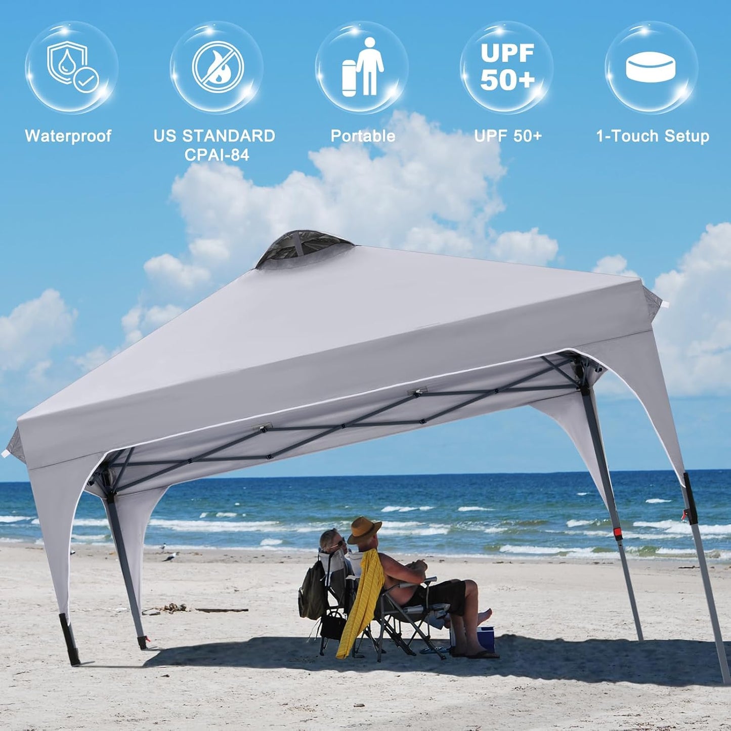 COOSHADE Pop Up Canopy Tent, 8x8 Easy Setup Instant Canopy Sun Shelter Beach Tent, Portable Sports, Grey
