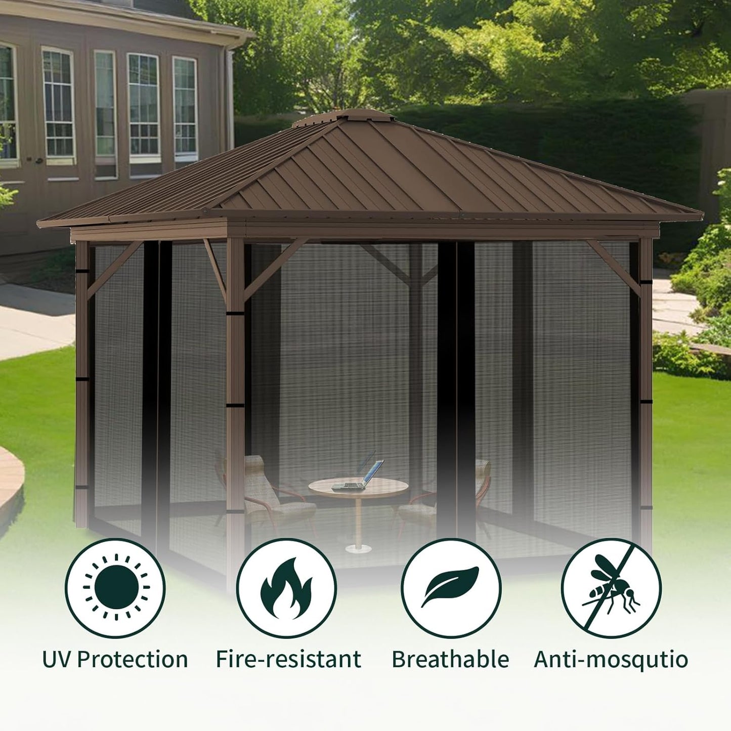 Replacement Gazebo Mosquito Netting 8' x 8',Universal Netting for Canopy Tent,4-Panel with Zipper for Outdoor Patio,Backyard (Mosquito Net Only,Black)