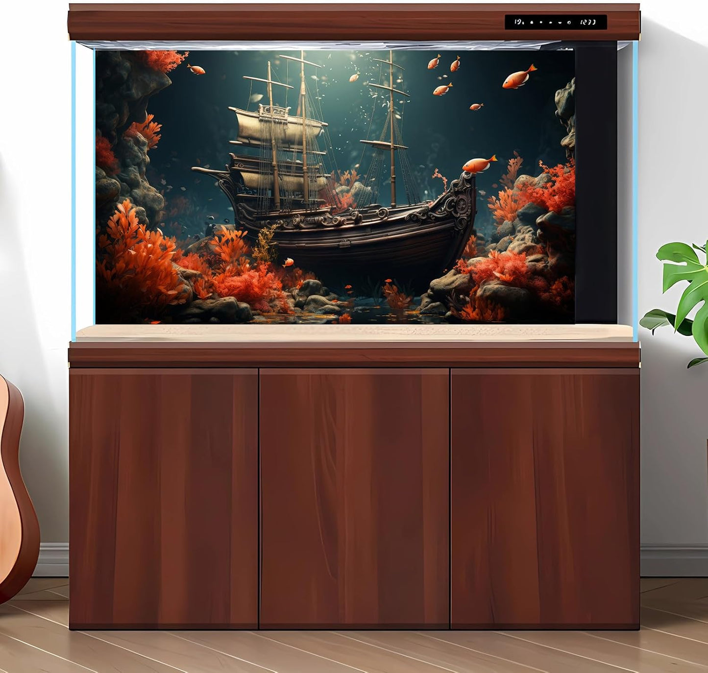 Pirate Shipwreck Aquarium Background Under The Sea Coral Reefs Fish Tank Background Underwater Sunken Ship Landscape Terrarium Background Tropical Sea Marine Life Aquarium Tank Background 30x18in