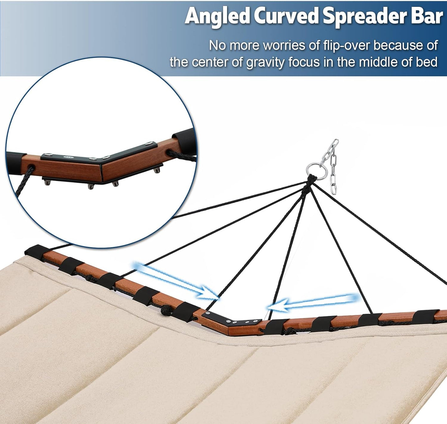 TegerDeger 12FT 2 Person Hammock Large Hammock 450LB Capacity with V Shaped Hardwood Spreader Bar & Nylon Rope for Outside, Patio, Garden, Backyard, Beach, Poolside - Lake Blue