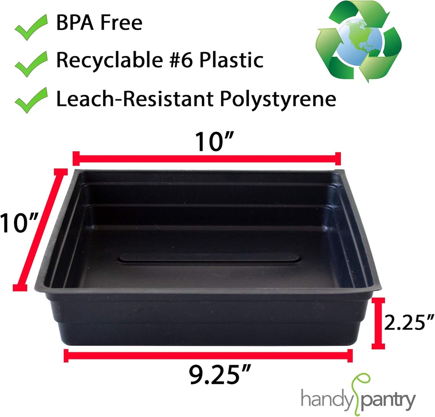 5-Pack 10x10 Garden Growing Trays Without Drain Holes - 10" x 10" Plastic Plant Trays No Holes - Wheatgrass Sprouting Tray, Microgreens Seed Tray, Hydroponic Trays, Nursery Flats, Greenhouse Supplies
